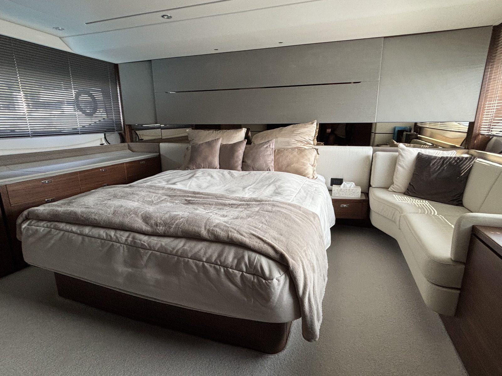 Full-beam master stateroom with king-size bed
