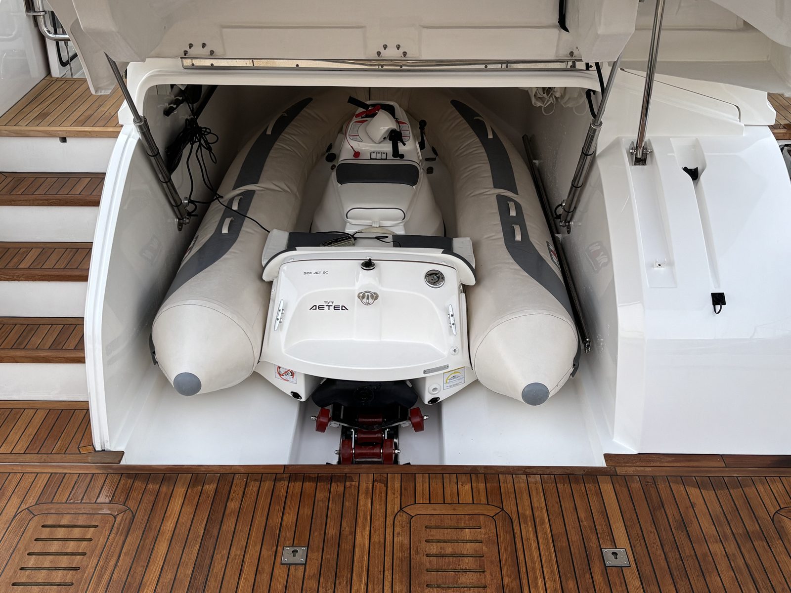 Integrated tender garage with branded T/T Aexea jet tender